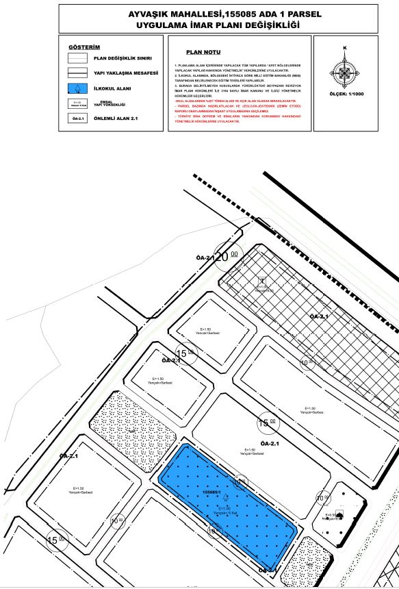 Ayvaşık Mahallesi 155085 Ada 1 Parsel 1/1000 Ölçekli Uip Değişikliği Askı İlanı Hk.