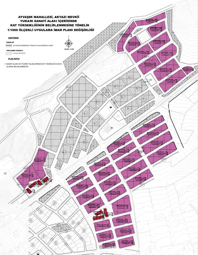 Ayvaşık Mahallesi Akyazı Mevkii Yukarı Sanayi Alanında Kat Yüksekliği Belirlenmesine Yönelik 1/1000 Askı İlanı Hk.