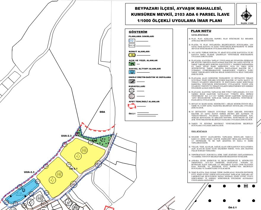 Ayvaşık Mahallesi Kumsüren Mevkii 2103 ada 6 parsel 1/1000 ölçekli Uygulama İmar Planı askı ilanı hk.